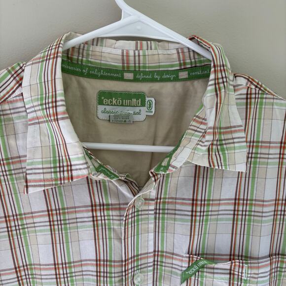 Ecko Unltd Y2K Green Plaid Classic Material Button Up Shirt Hip Hop Skater 2XL - Picture 2 of 8